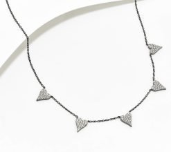 Diamonique x Jennifer Miller 5 Heart Station Necklace, Sterl - Black