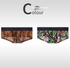 Men's Non-low-rise Ultra-thin Leopard Print Boxer Briefs - Yellow and colorful leopard, 3XL