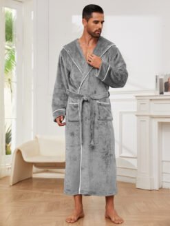 Fashion Men's Flannel Bathrobe Pajamas Women - Light Gray, M