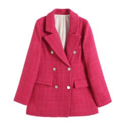 Womens 4-Color Textured Double-Breasted Midi Blazer - Rose Red, S