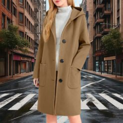 Womens Double-Faced Wool Coat With Hood - Camel, XL
