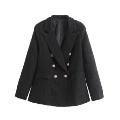 Womens 4-Color Textured Double-Breasted Midi Blazer - Black, XS