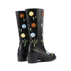 Womens Western Boots With Floral And Embroidery Details - Black, 42
