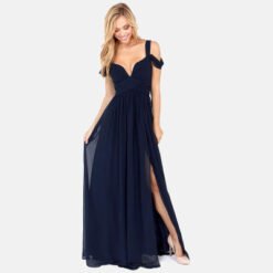 Long Floor Length Elegant Greek Style Pleated Dress - Blue, XL