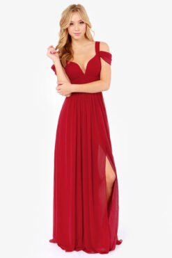 Long Floor Length Elegant Greek Style Pleated Dress - Wine Red, L