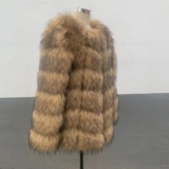 Alternative view of Coat Womens Faux Raccoon Patchwork Synthetic Fur Overcoat