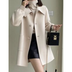 Womens Stylish Casual Doll-Neck Wool Coat - Beige, M