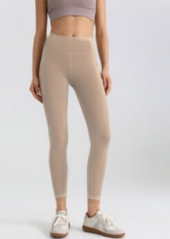 Mesh Side-pocket Stretchy Athletic Leggings - Khaki, L