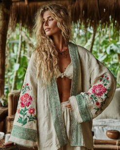 Linen Shawl-printed Buttonless Shirt Travel Ethnic-style Shawl - GKNH57164U1, L