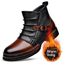 Mens British-style Retro Fleece-Lined Thermal Boots With Side Zipper - Black Plus Velvet, 38