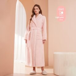 Autumn And Winter Thickened Cotton Velvet Nightgown Men's Winter Plus-sized Plus Size Light Luxury Couple Bathrobe Women's Extended Pajamas - 2102 Light Pink For Female, XXXL
