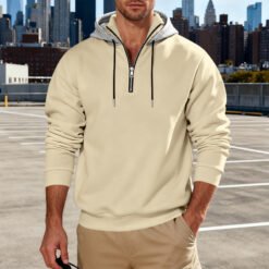 Light-luxury Commuter-style Long-sleeve Hoodie With A Stand-up Collar - Apricot, S