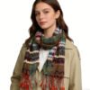 Green Jacquard Polyester Scarf - Leaf Pattern Long Scarf 70inchx27inch