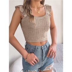 Alternative view of Sleeveless Knitted Crop Top With A Midriff-baring Design