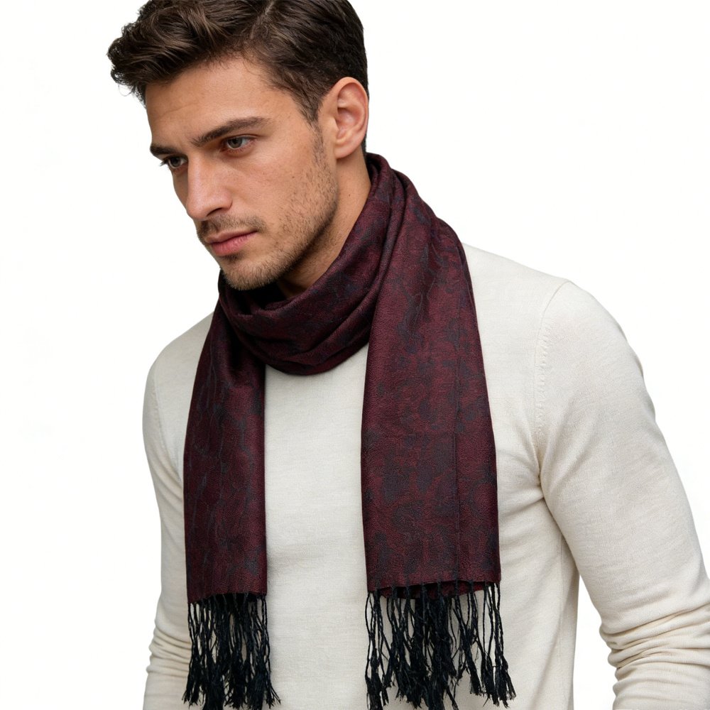 2pcs Floral Romantic Jacquard Florals On Vivid Magenta Long Scarf ,Luxe Look For Evening Wear,Scarf,vacation,daily Life,evening Party,Office Appropriate Subtlety For Women Men - Image 4