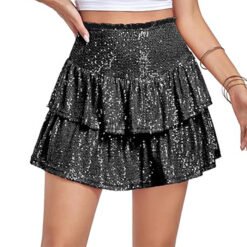 Sequin Performance Sequin Dance Skirt - Black Background Silver, XS