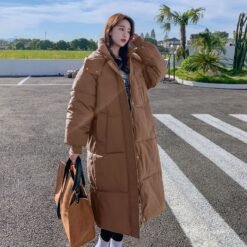 Loose Mid-length Puffer Down Jacket For Women - Brown, 2XL