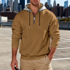 Light-luxury Commuter-style Long-sleeve Hoodie With A Stand-up Collar - Camel, XXL