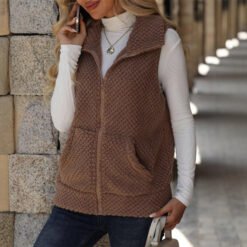 Alternative view of Cardigan Zipper Loose Pocket Double-Sided Fleece Vest