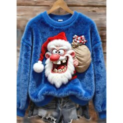 Flannel Top For Christmas Sweet Crew-Neck Sweater With Snowman Design POD - Style7, 4XL