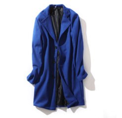 Mens Mid-length Long-sleeve Wool Coat Autumnwinter Wool Outerwear - Sapphire Blue, L