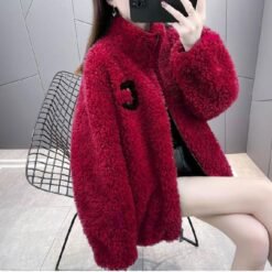 Womens Double Sided Short Shearling Coat - Wine Red, 4XL