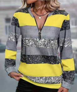 Womens FallWinter Crew-Neck Printed Loose-Fit Zip-Up Hoodie With Long Sleeves - NLW043457, XL