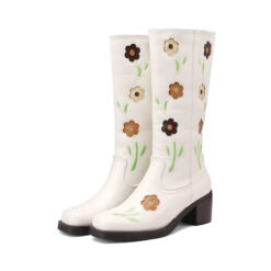 Womens Western Boots With Floral And Embroidery Details - White, 40