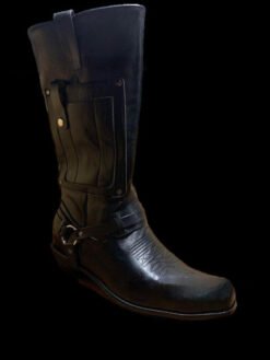 Embroidered Knight High-Heel Leather Mens Boots - Black, 39