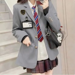 Springautumn Korean Style Navy Blazer For Women - Light gray, XXL