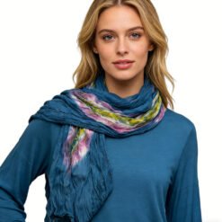 Turquoise Tie-Dye Cotton Scarf - Bohemian Crinkle Scarf 67inchx26inch