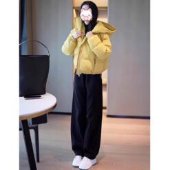 Winter Korean-style Cropped Hooded Cotton Jacket - Yellow, 2XL