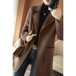 Mid-length Wool Casual Chic Coat - Dark Coffee Color, XL