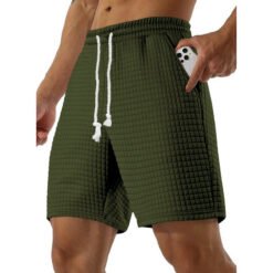 Mens Loose-fit Small-check Sports And Casual Shorts - Army Green, S