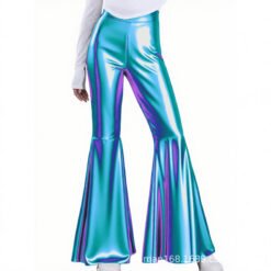 Lightweight Flared Pants With Gold-foil Snake-print - Purple Blue, XL