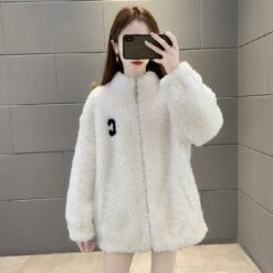 Womens Double Sided Short Shearling Coat - White, 3XL