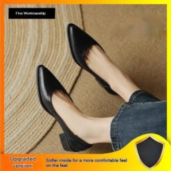 Womens French-style Pointed-toe Low-cut Mid-heel Leather Shoes - Black, 38