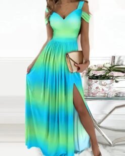 Long Floor Length Elegant Greek Style Pleated Dress - Tie dye, L