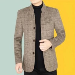 Mens Casual Blazer For Fall And Winter - Brown, 4XL