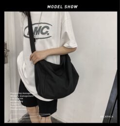 Men's Solid-color Crossbody Canvas Shoulder Student Schoolbag Tutoring Bag - 118 Gym Bag Black