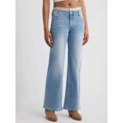 Womens Stylish Lace-trimmed Stretch Denim Jeans - Light Blue, M