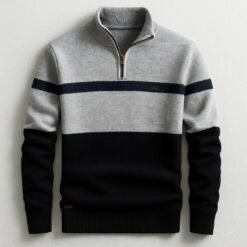 Business Stand-collar Knitwear Half-zip Long-sleeve T-shirt Color-block Pullover Sweaterpremium Quality - Gray, 3XL