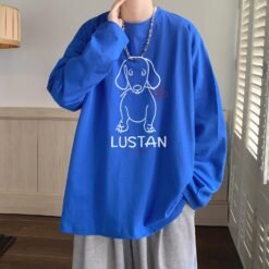 Cartoon Puppy Printed Long Sleeve T-shirt - Klein Blue, 5XL