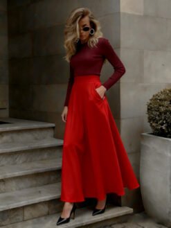 Elegant Solid-Color Skirt For Women - Red, 4XL