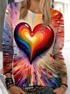 Womens Casual T Shirt With 3D Printed Crew Neck And Long Sleeves - WA28ZQ250325Y093, 2XL