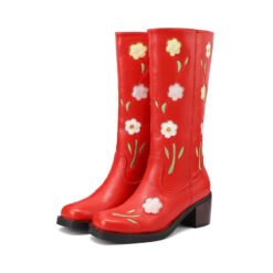 Womens Western Boots With Floral And Embroidery Details - Red, 43