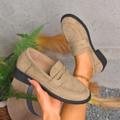 British-style Low-top Vintage Suede Shoes - Khaki, 36