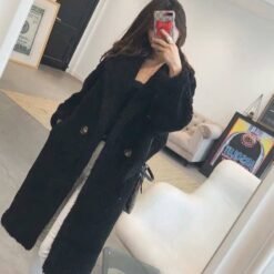 Womens Long Cashmere-Like Coat - Black, XS