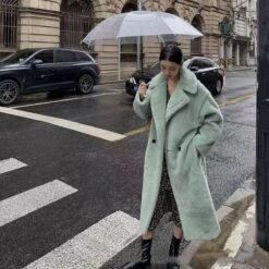 Womens Long Cashmere-Like Coat - Deep Forest Green, S