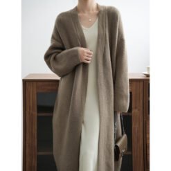 Womens Casual Long-sleeve Solid-color Sweater Cardigan - Light Brown, Free Size